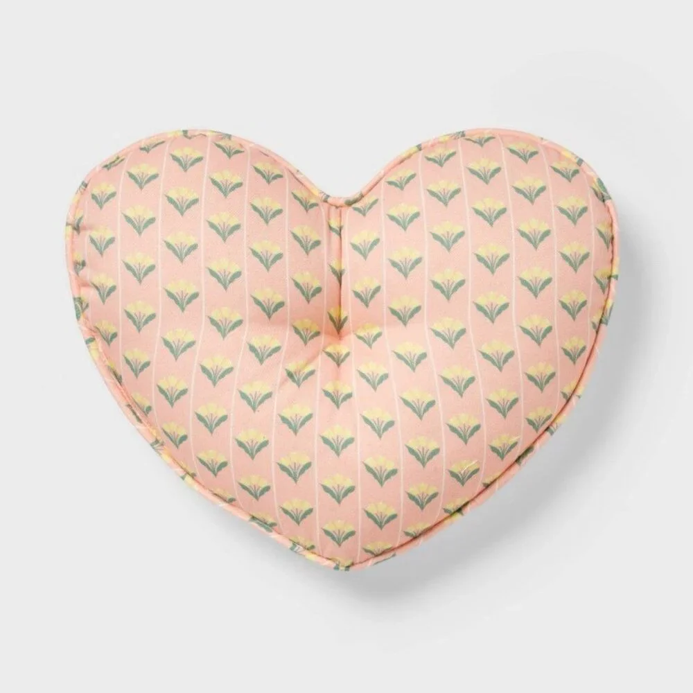 Heart Reversible Mini Decorative Pillow White Tullips Spring Summer